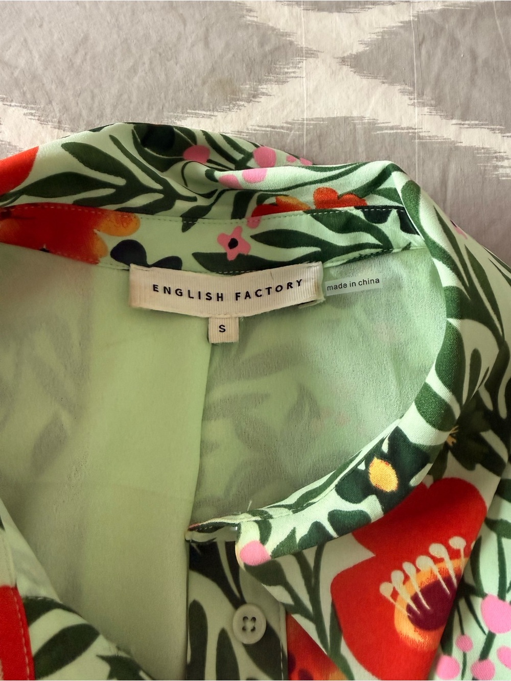 English Factory Green Short-Sleeve Dress with Floral Print - Picture 3 of 9